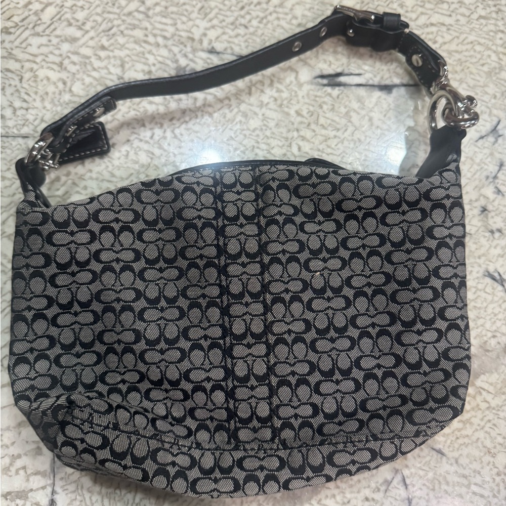 Coach Black and Gray Signature Shoulder Bag